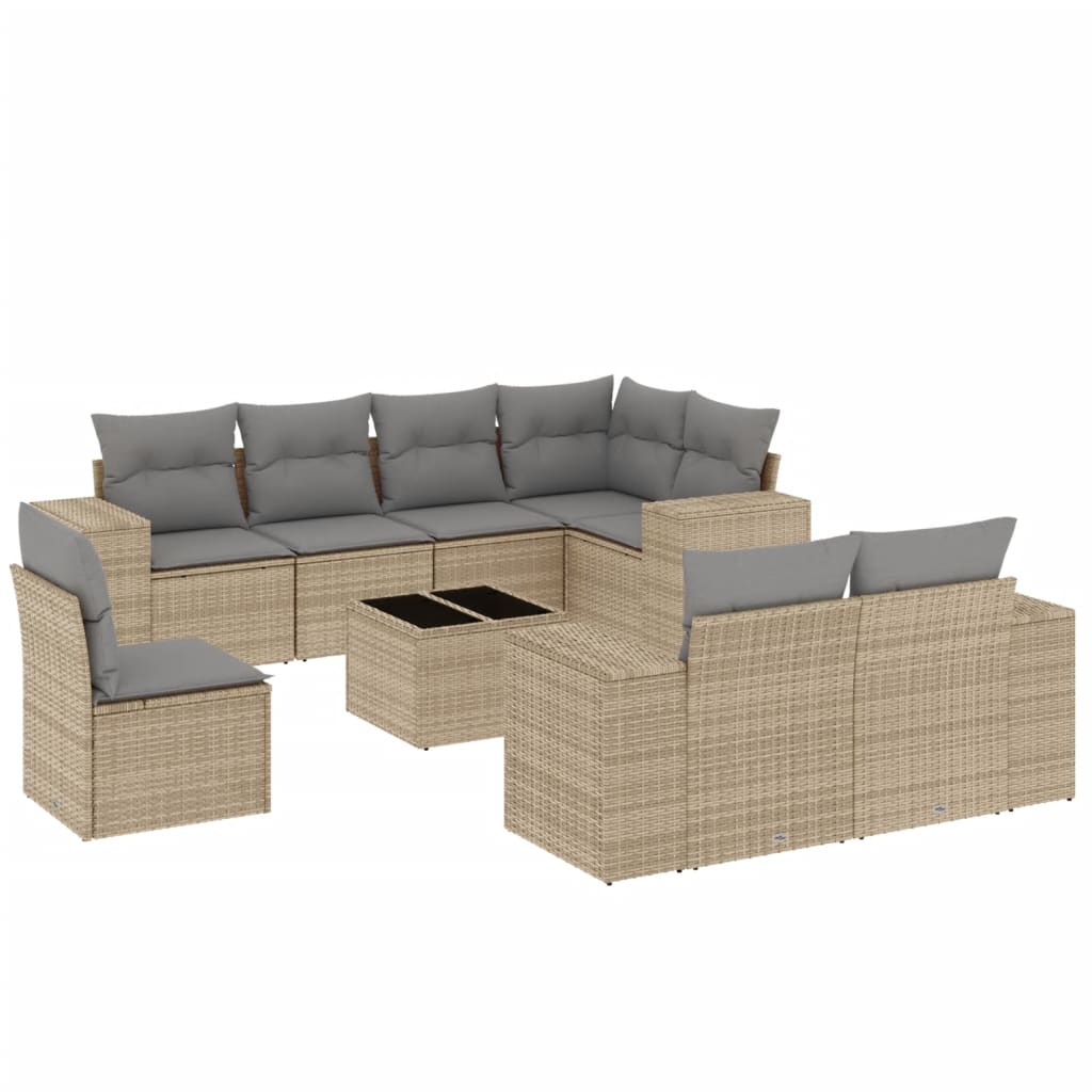 vidaXL 9 pcs conjunto de sofás p/ jardim com almofadões vime PE bege