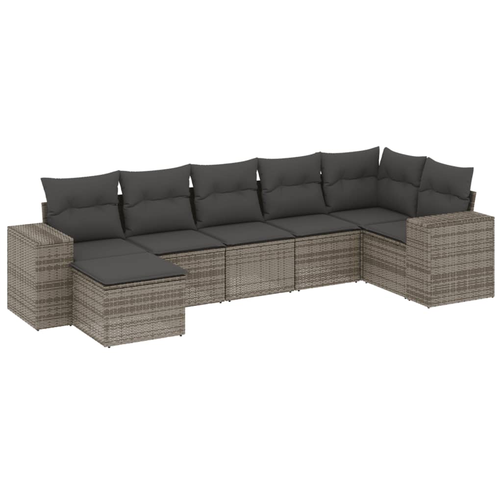 vidaXL 7 pcs conjunto sofás p/ jardim c/ almofadões vime PE cinzento