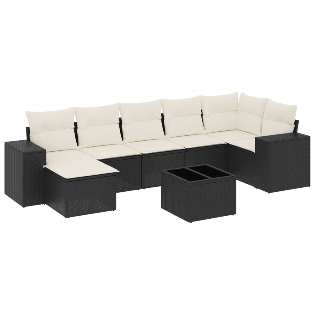 vidaXL 8 pcs conjunto sofás de jardim com almofadões vime PE preto