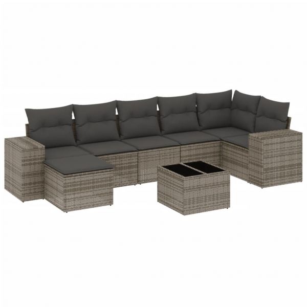 vidaXL 8 Peças Conjunto Sofás de Jardim com Almofadões Vime Pe Cinzento - 1313303452