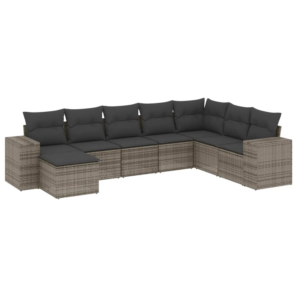 vidaXL 8 pcs conjunto sofás de jardim c/ almofadões vime PE cinzento