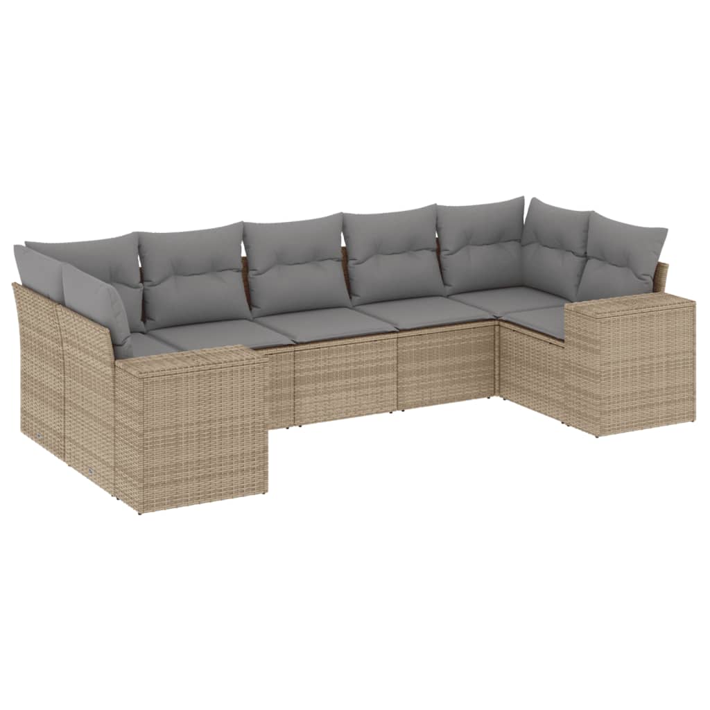 vidaXL 7 pcs conjunto de sofás p/ jardim com almofadões vime PE bege