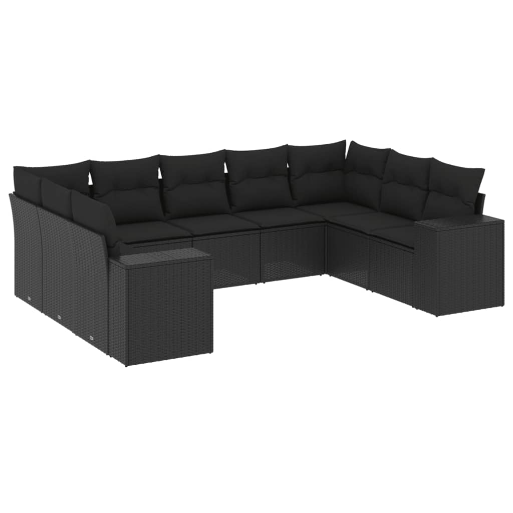 vidaXL 9 pcs conjunto de sofás p/ jardim c/ almofadões vime PE preto