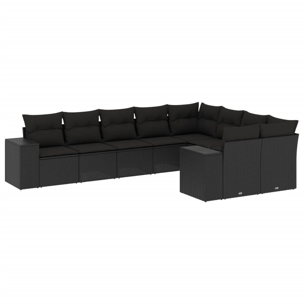 vidaXL 9 pcs conjunto de sofás p/ jardim c/ almofadões vime PE preto