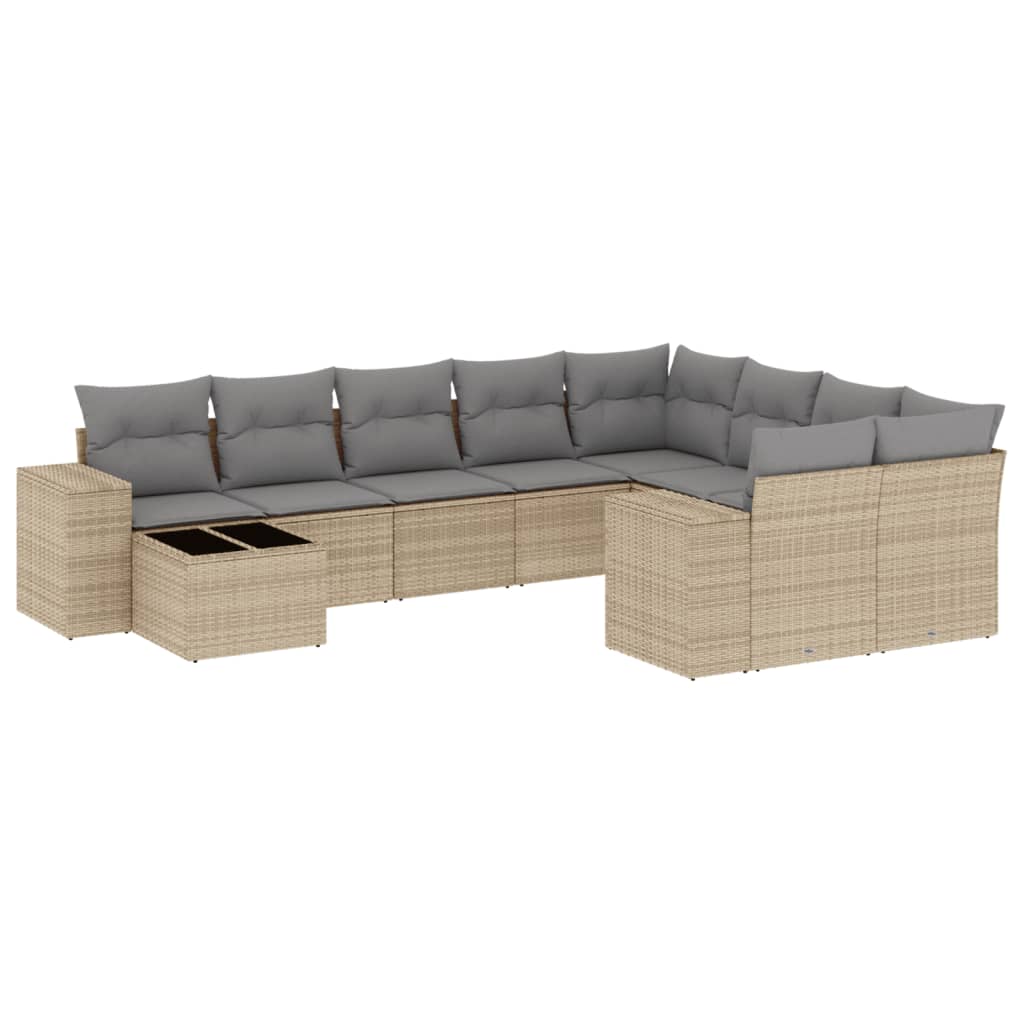 vidaXL 10 pcs conjunto de sofás p/ jardim com almofadões vime PE bege