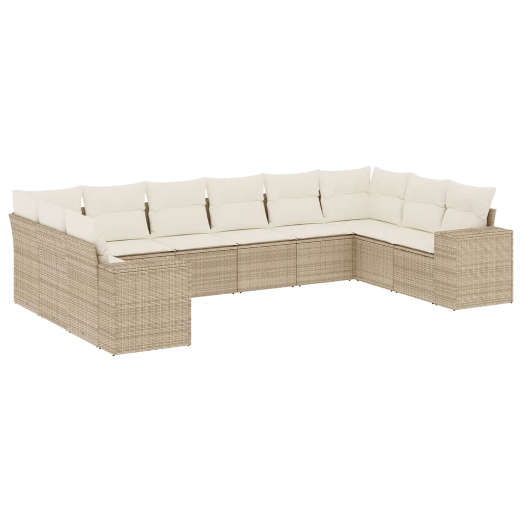 vidaXL 10 pcs conjunto de sofás p/ jardim com almofadões vime PE bege