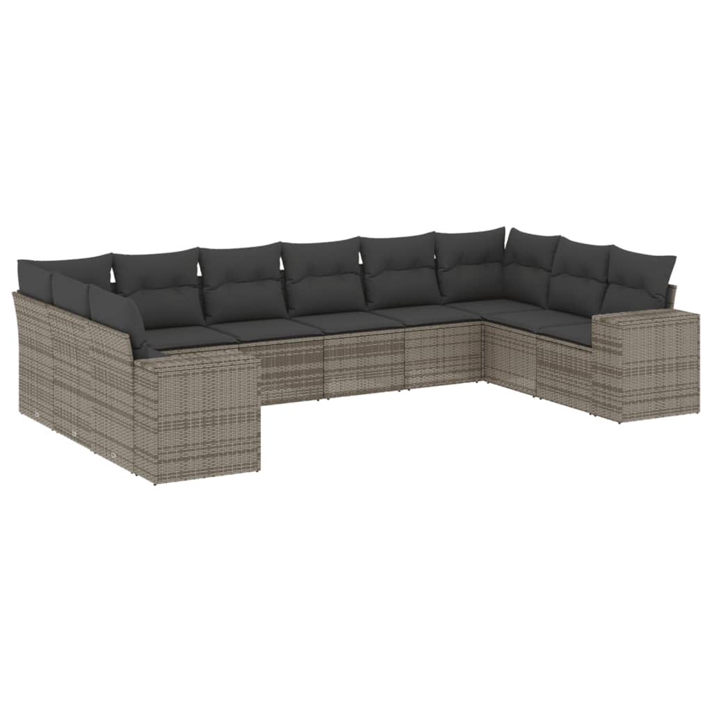 vidaXL 10 pcs conjunto sofás de jardim c/ almofadões vime PE cinzento