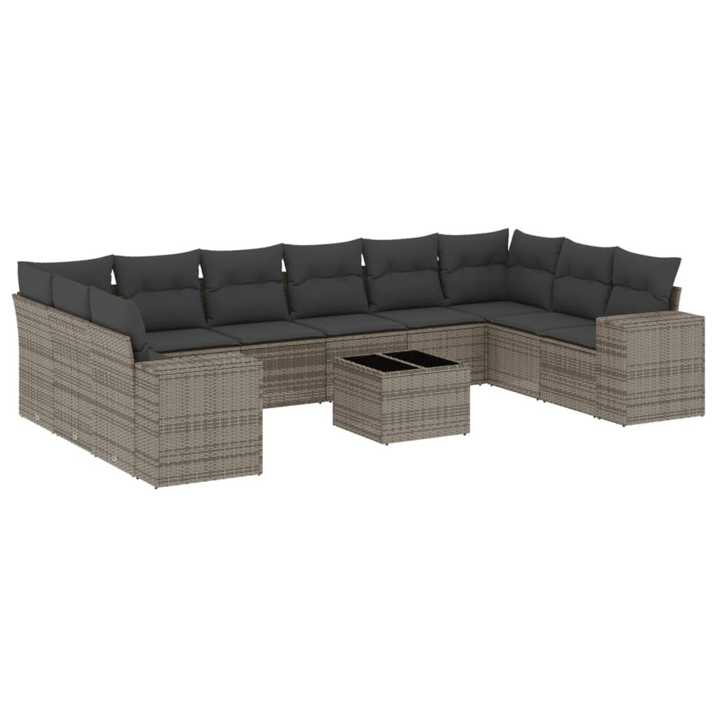 vidaXL 11 pcs conjunto sofás de jardim c/ almofadões vime PE cinzento