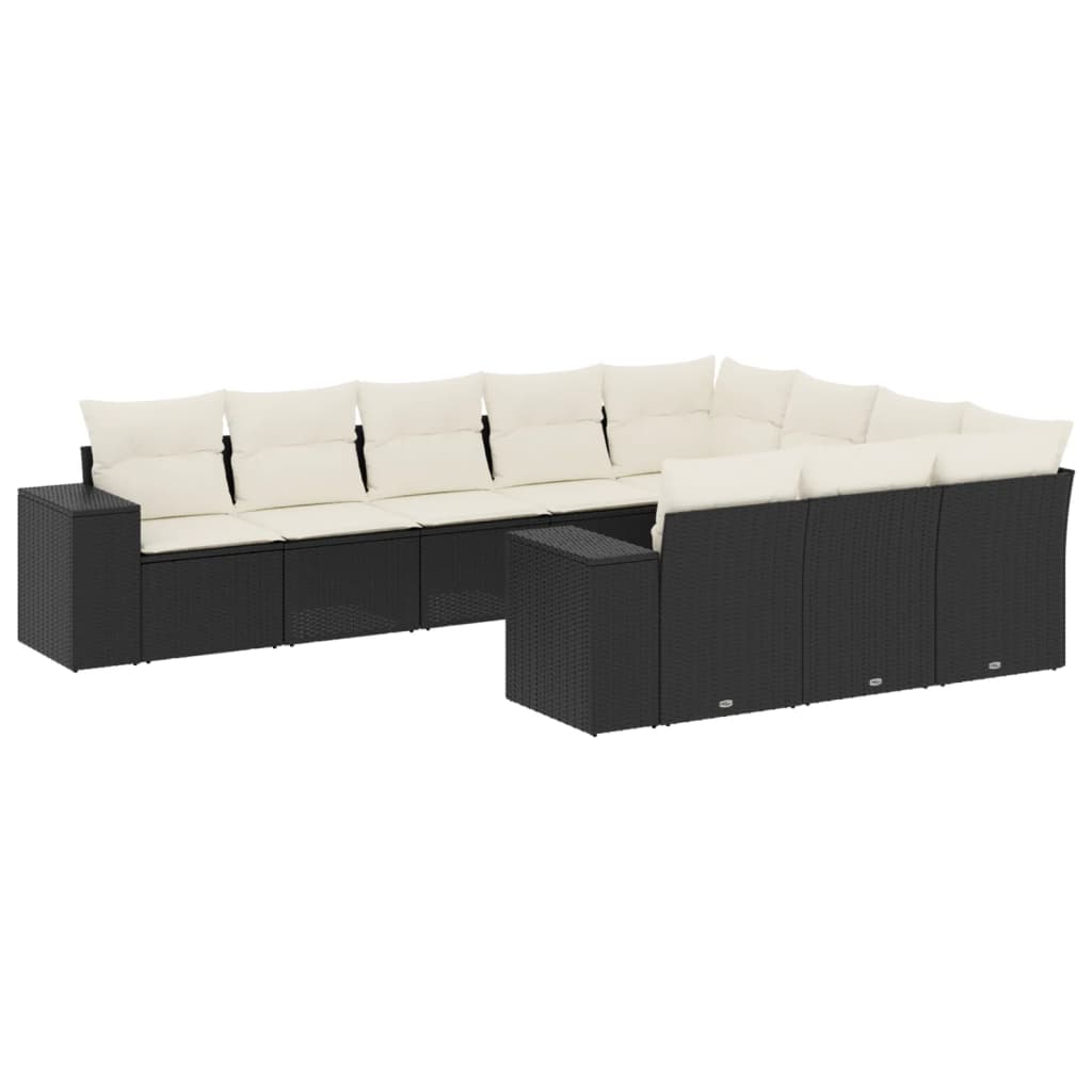 vidaXL 10 pcs conjunto sofás de jardim c/ almofadões vime PE preto