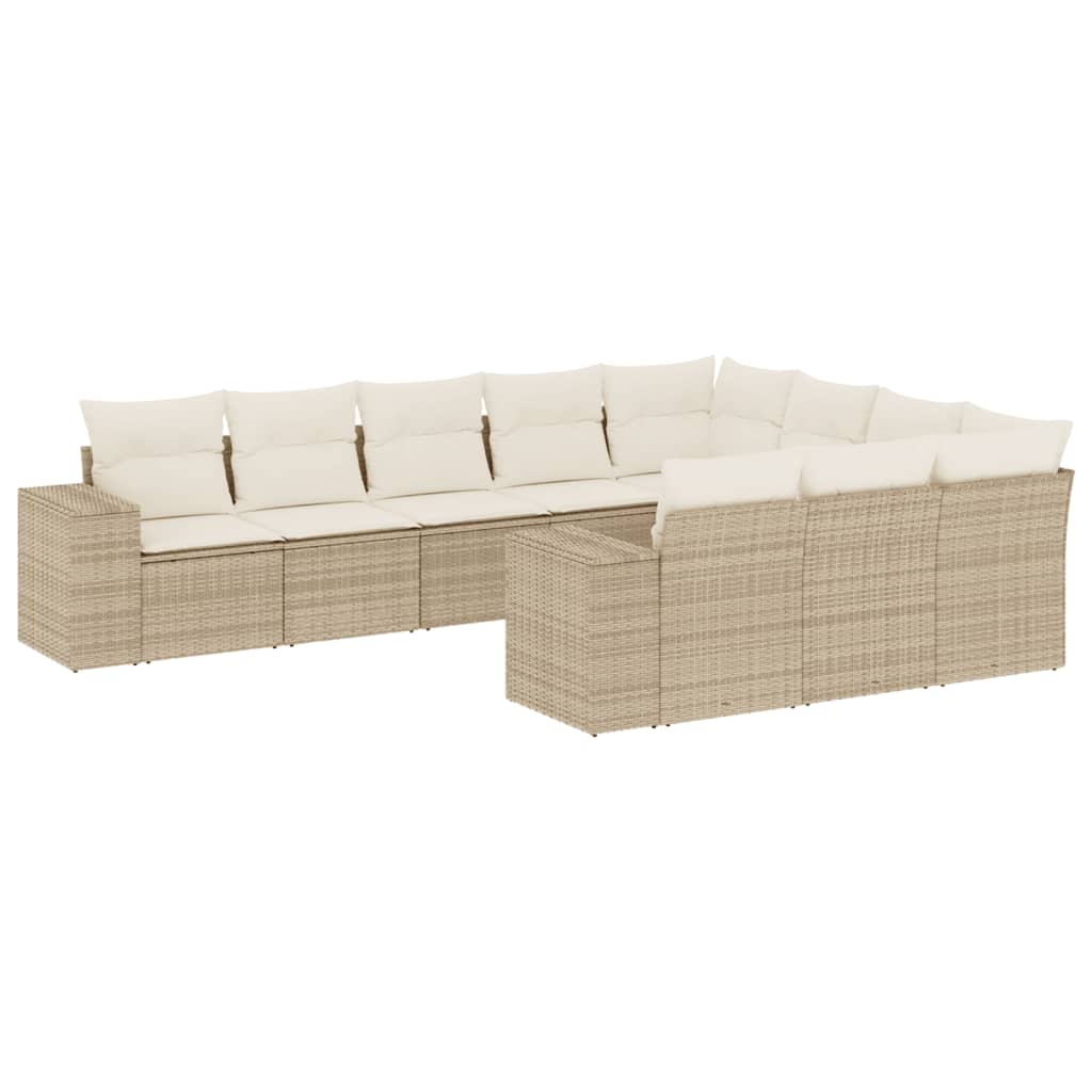 vidaXL 10 pcs conjunto de sofás p/ jardim com almofadões vime PE bege