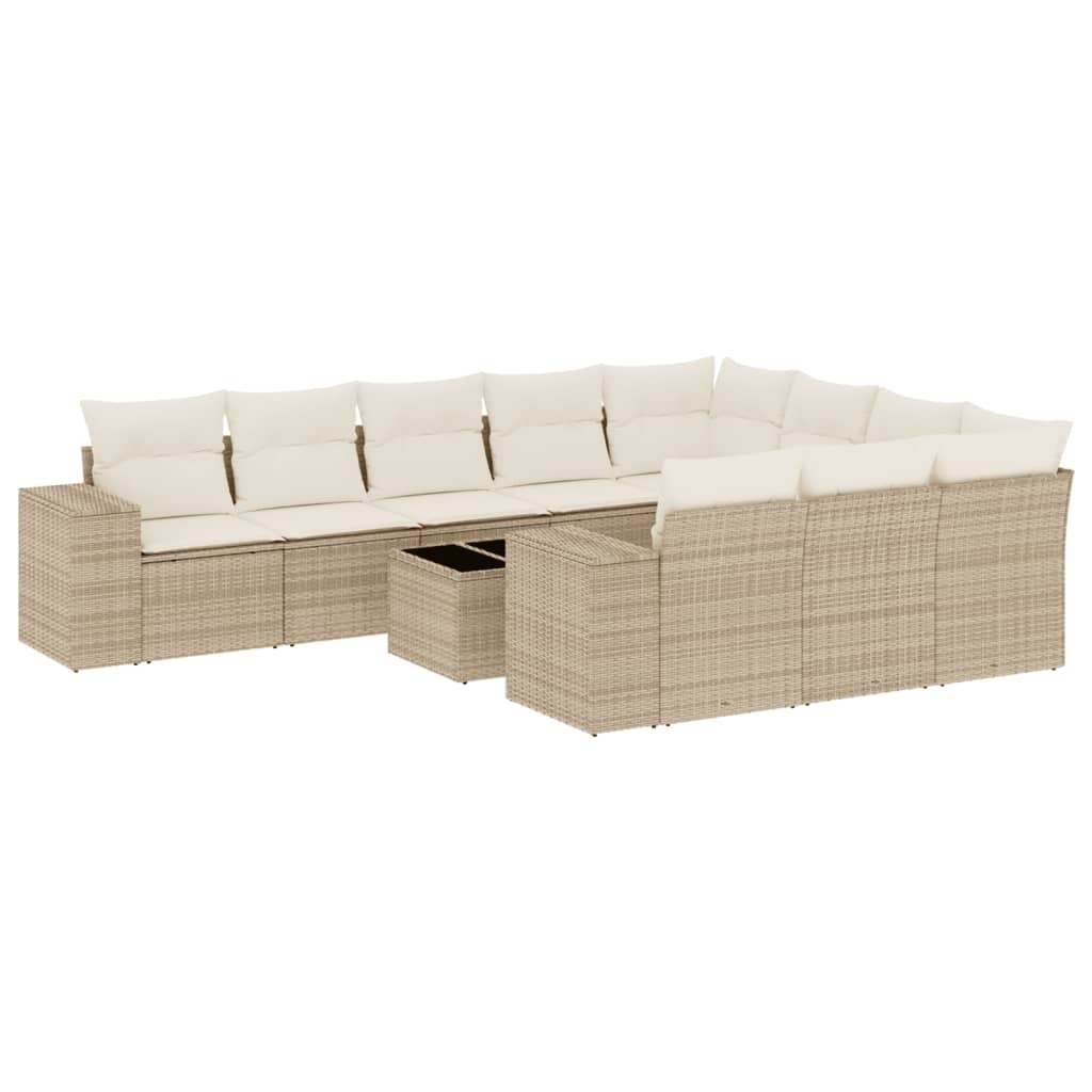 vidaXL 11 pcs conjunto sofás de jardim c/ almofadões vime PE bege