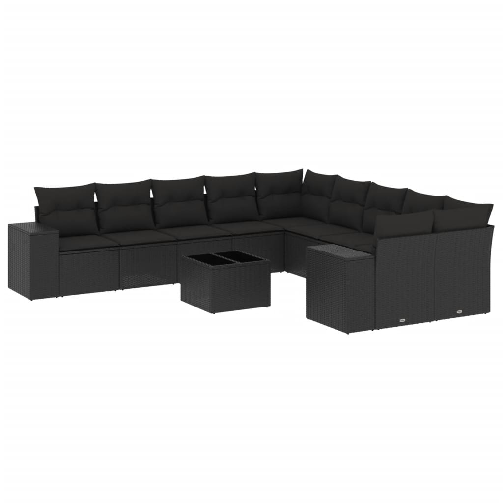 vidaXL 11 pcs conjunto sofás de jardim c/ almofadões vime PE preto