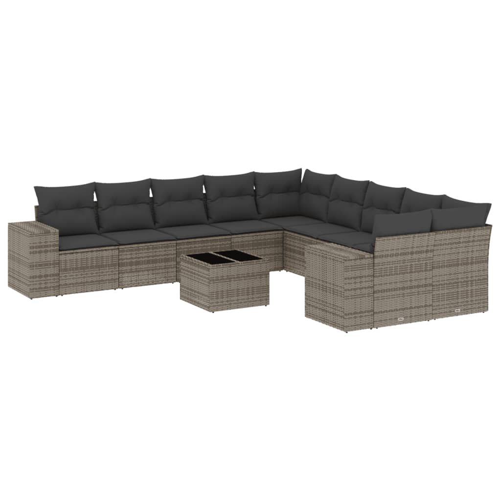 vidaXL 11 pcs conjunto sofás de jardim c/ almofadões vime PE cinzento