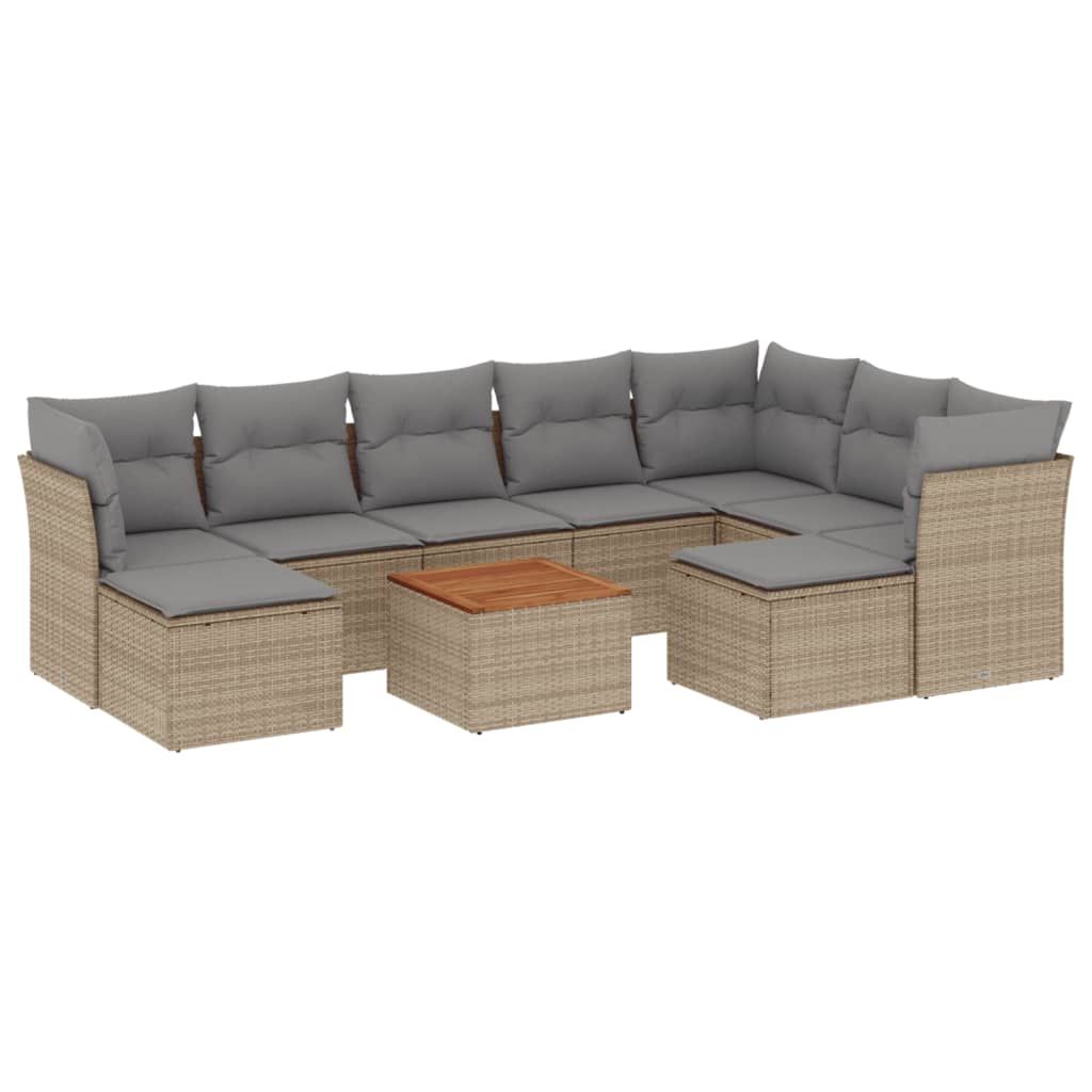 vidaXL 10 pcs conj. sofás jardim c/ almofadões vime PE bege misturado