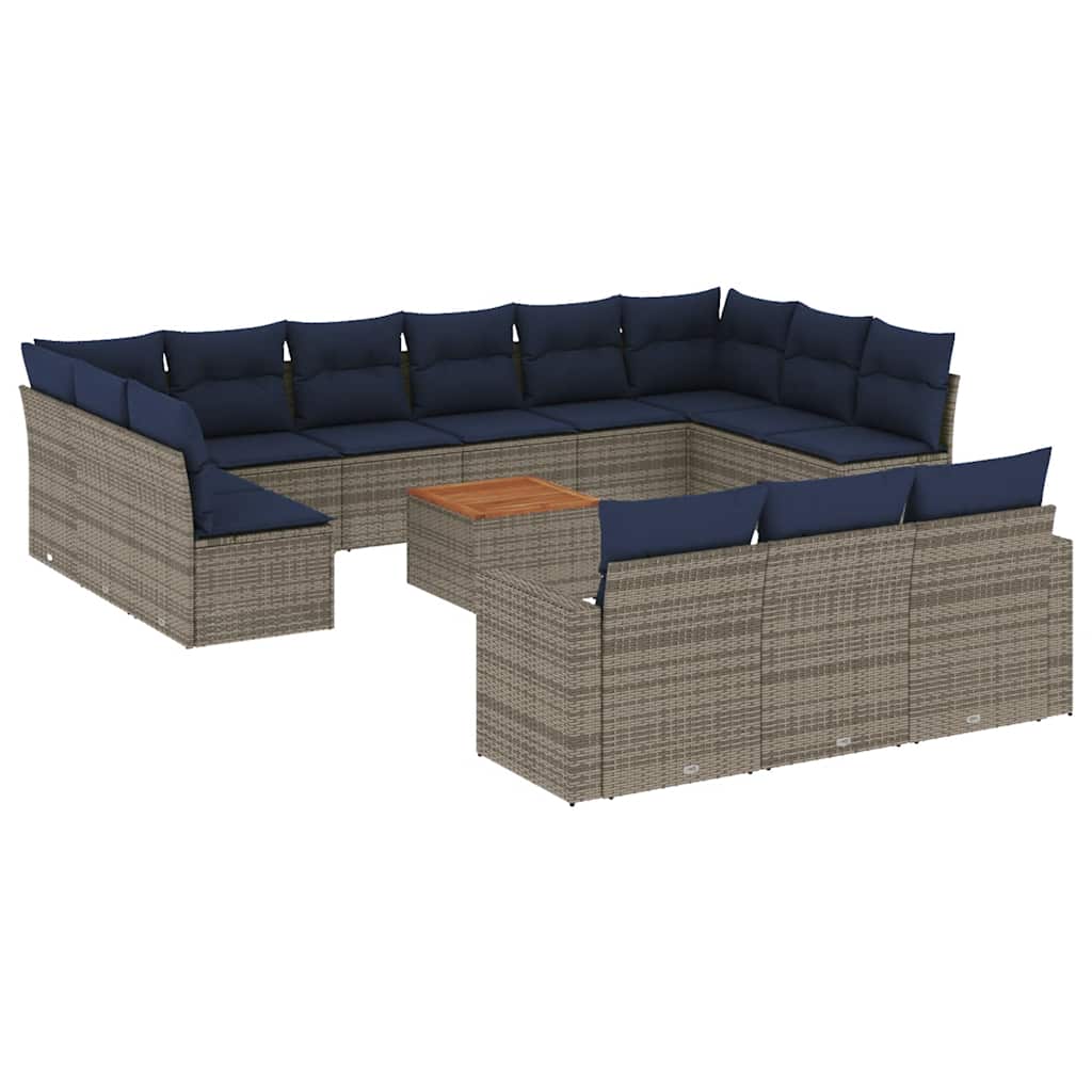 vidaXL 14 pcs conjunto sofás p/ jardim c/ almofadões vime PE cinzento