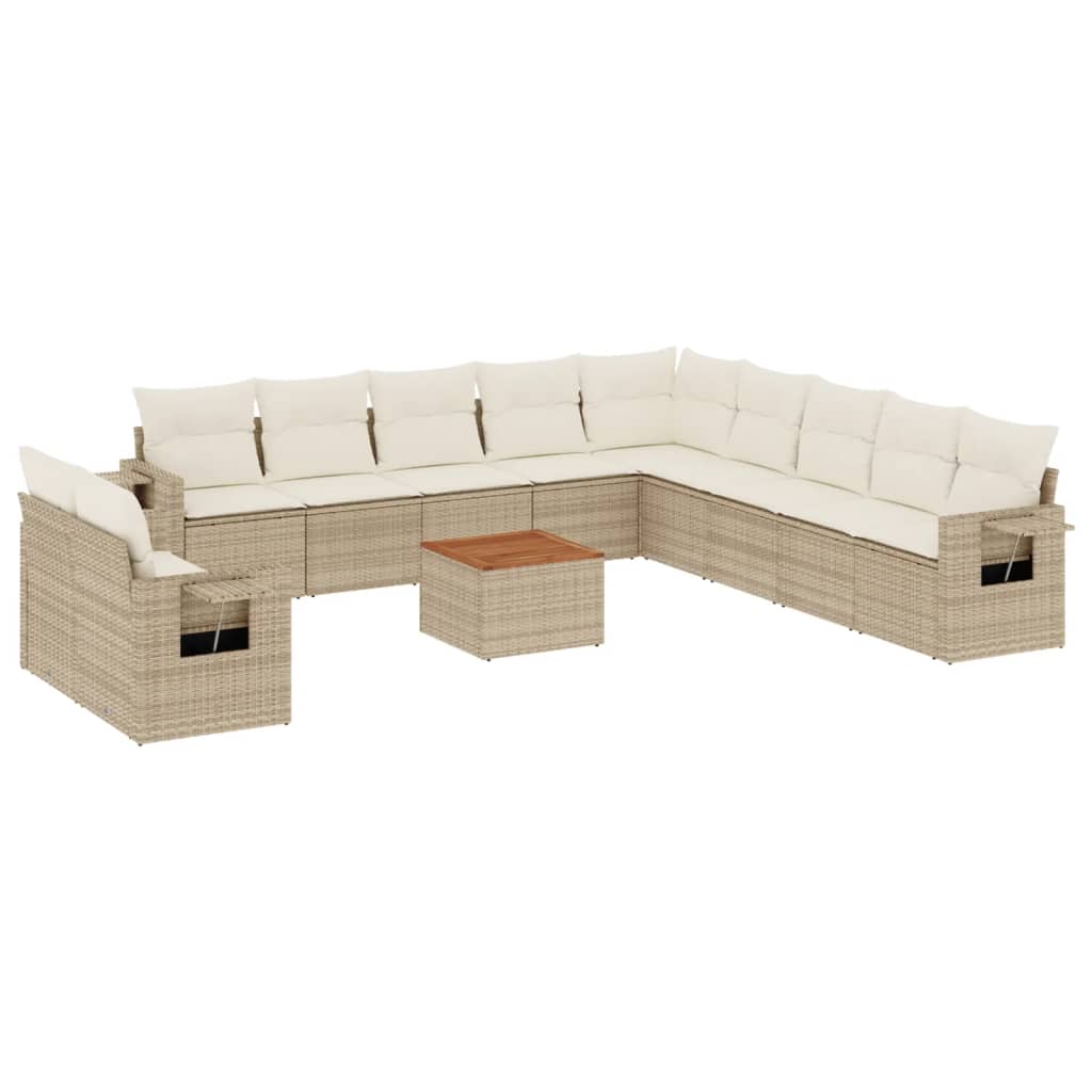 vidaXL 12 pcs conjunto de sofás p/ jardim com almofadões vime PE bege