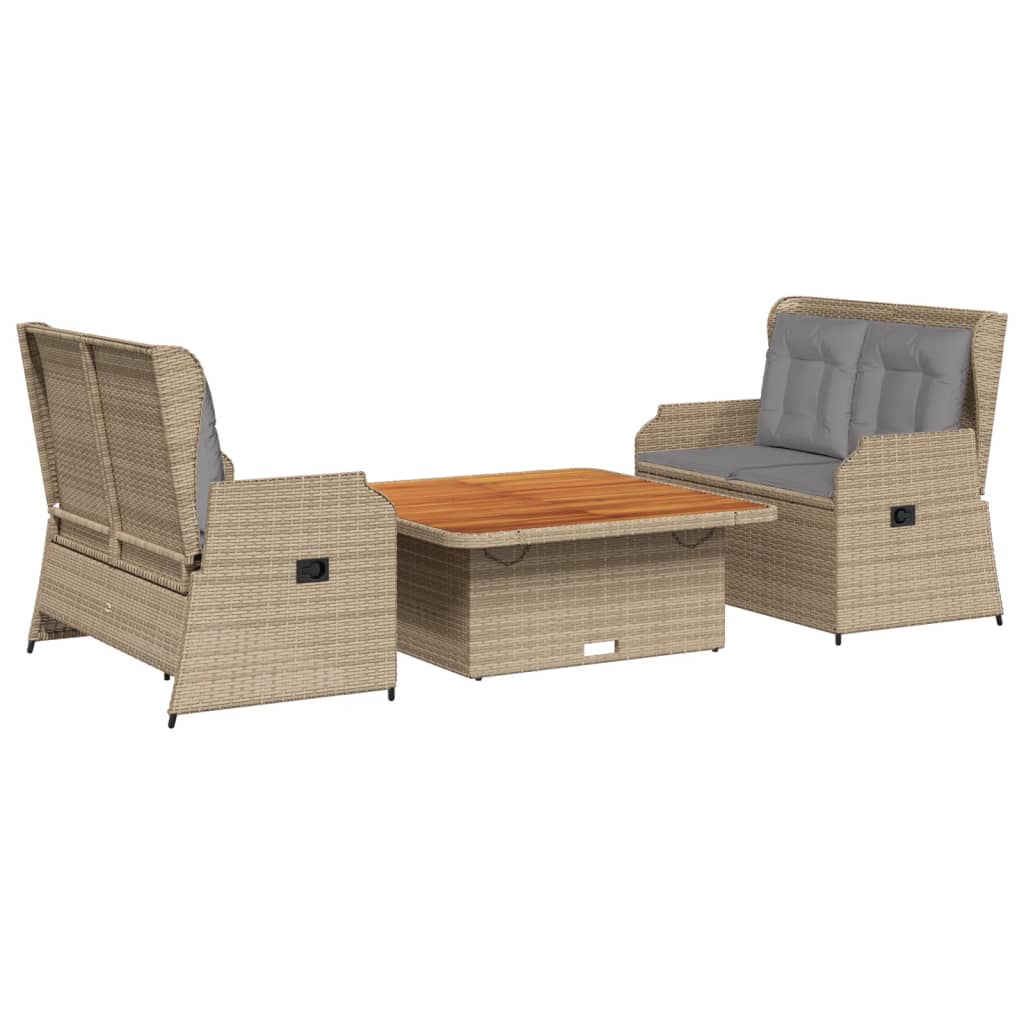 vidaXL 3 pcs conjunto lounge de jardim com almofadões vime PE bege