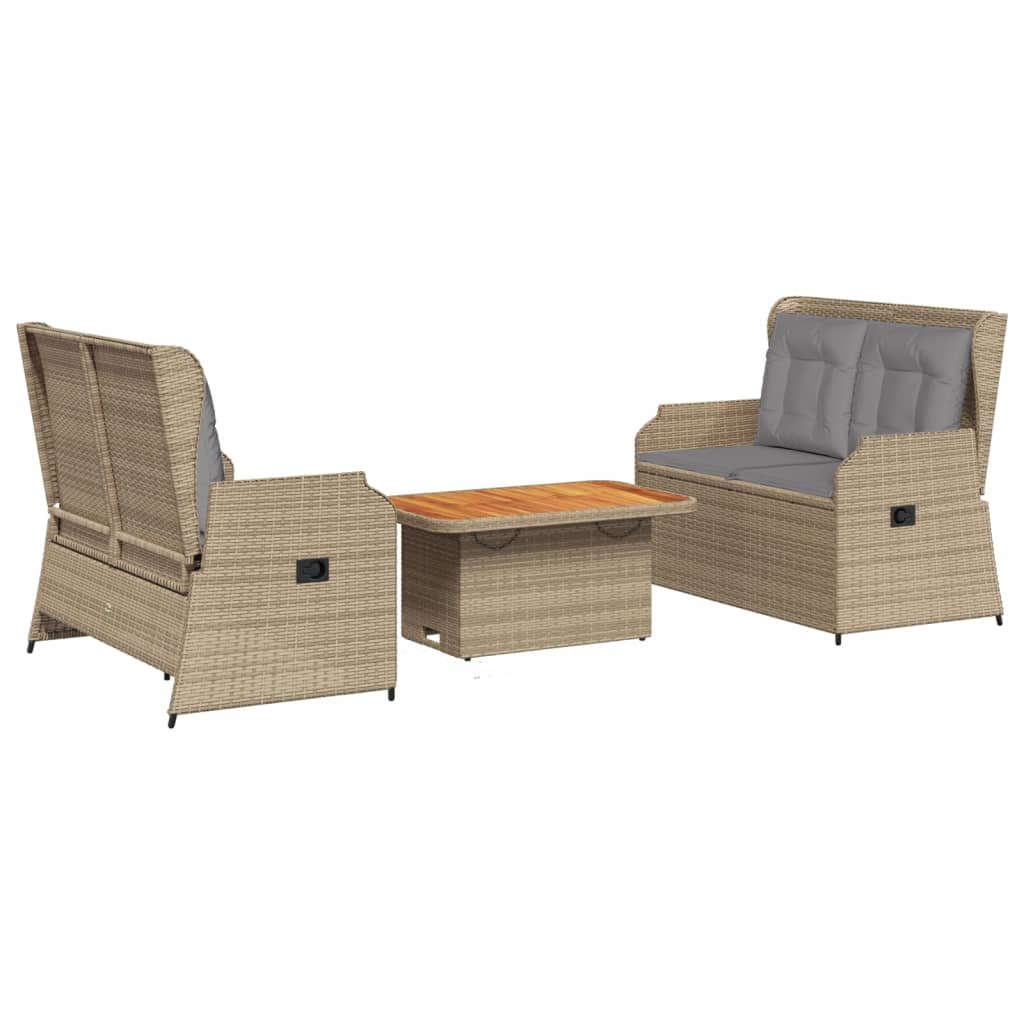 vidaXL 3 pcs conjunto lounge de jardim com almofadões vime PE bege