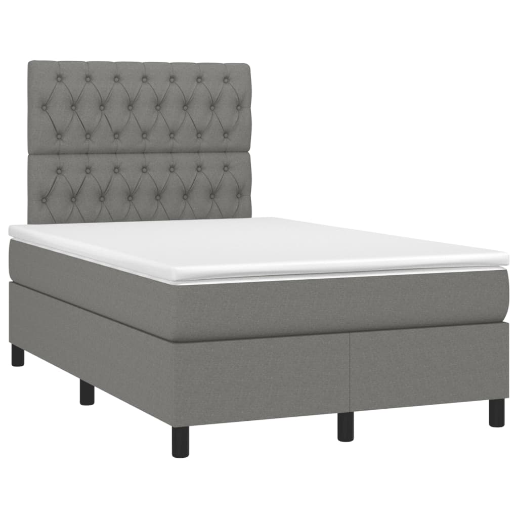 vidaXL Cama boxspring com colchão 120x190 cm tecido cinzento-escuro