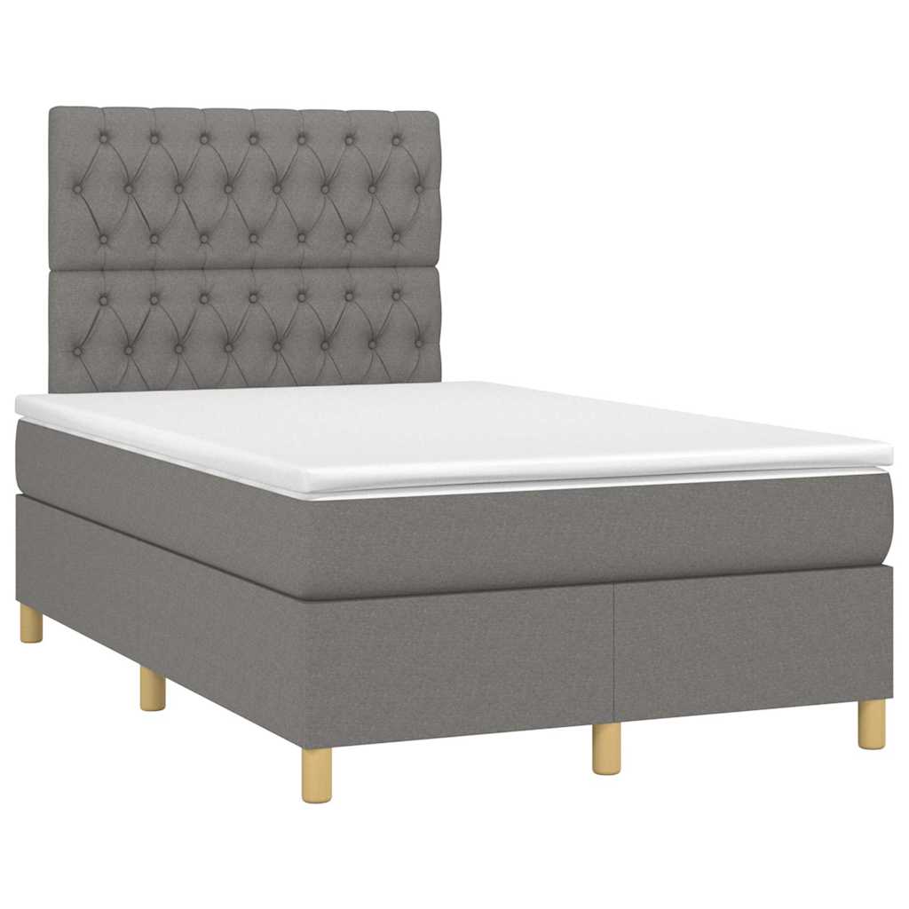 vidaXL Cama boxspring com colchão 120x190 cm tecido cinzento-escuro