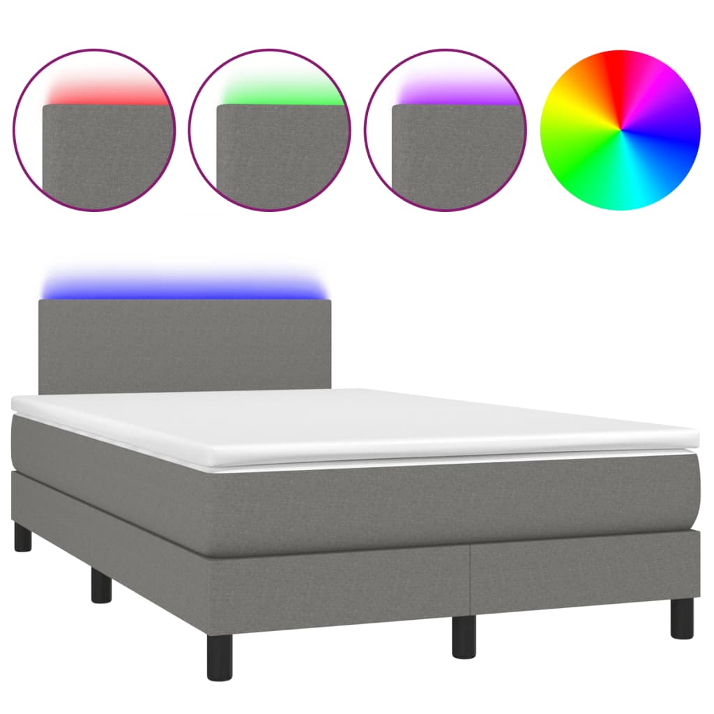 vidaXL Cama box spring c/ colchão e LED 120x190 cm tecido cinza-escuro