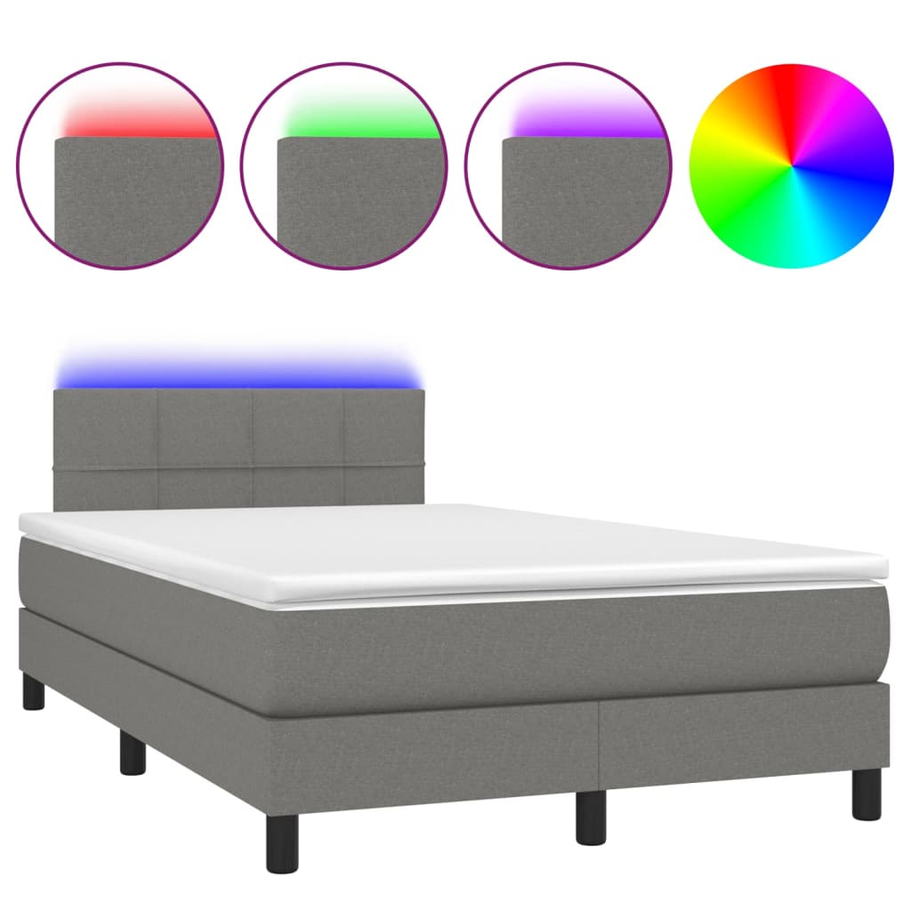 vidaXL Cama box spring c/ colchão e LED 120x190 cm tecido cinza-escuro