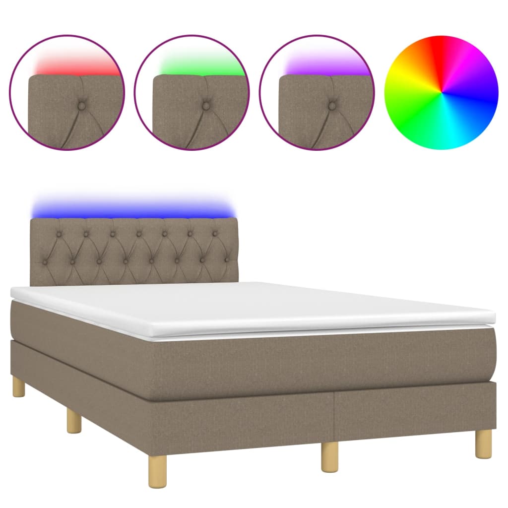 vidaXL Cama box spring colchão/LED 120x190cm tecido cinza-acastanhado