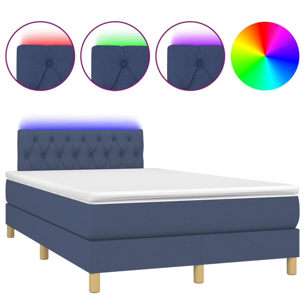 vidaXL Cama box spring c/ colchão e LED 120x190 cm tecido azul
