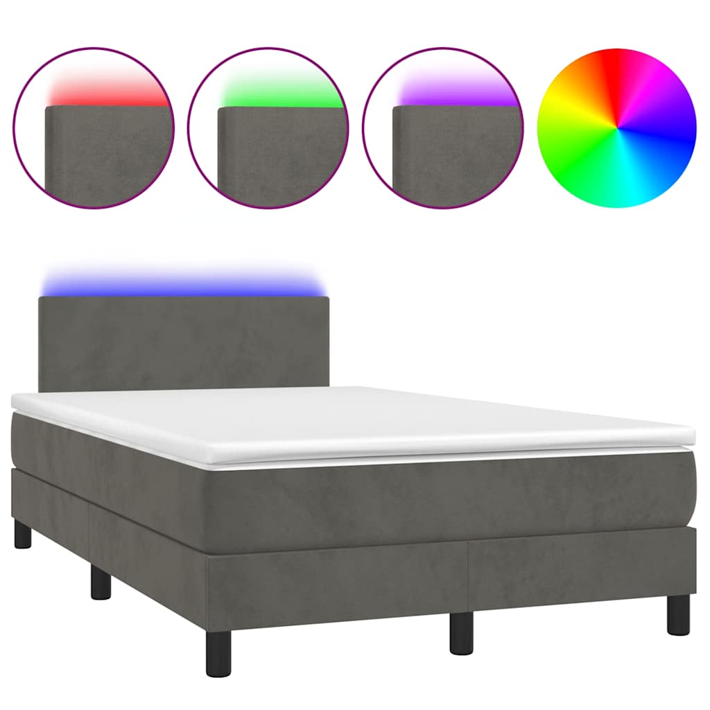 vidaXL Cama box spring colchão LED 120x190cm couro artif. cinza-escuro