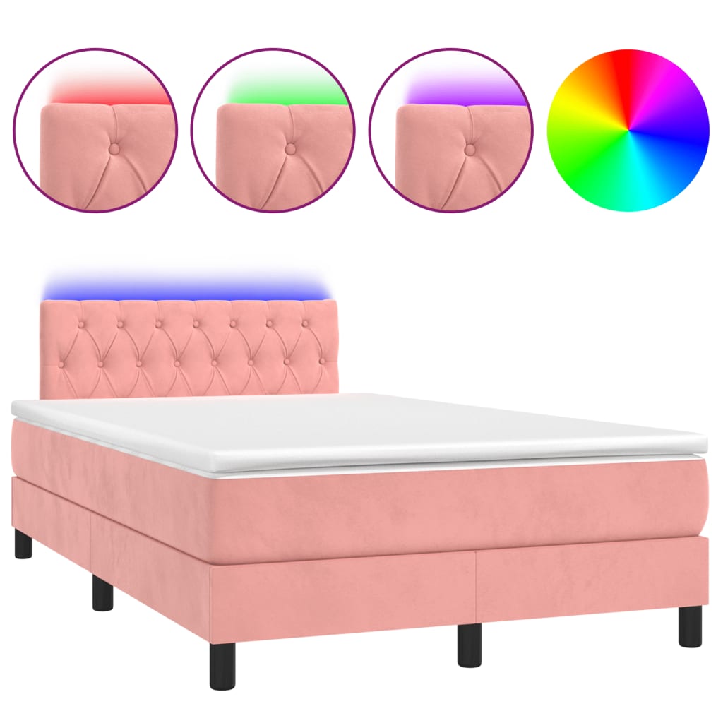 vidaXL Cama box spring c/ colchão luzes e LED 120x190 cm veludo rosa