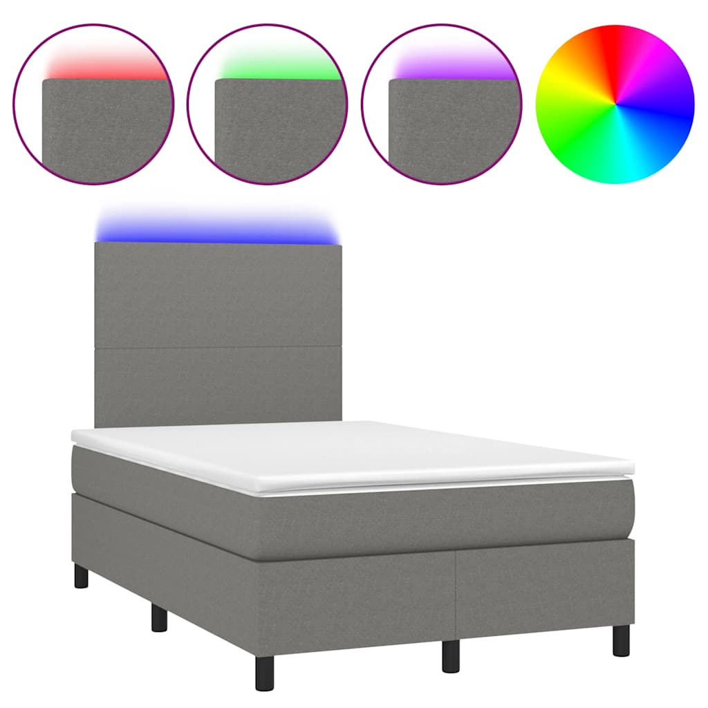 vidaXL Cama box spring c/ colchão e LED 120x190 cm tecido cinza-escuro