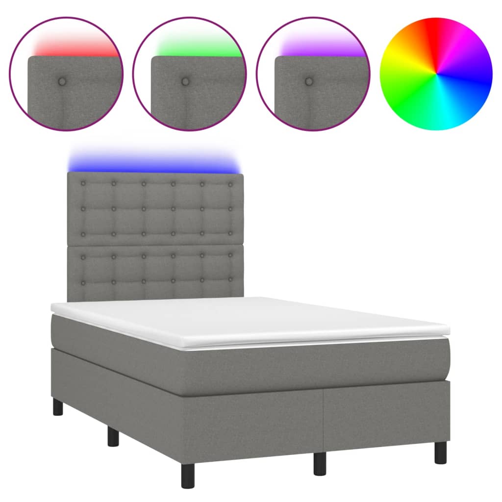 vidaXL Cama box spring c/ colchão e LED 120x190 cm tecido cinza-escuro