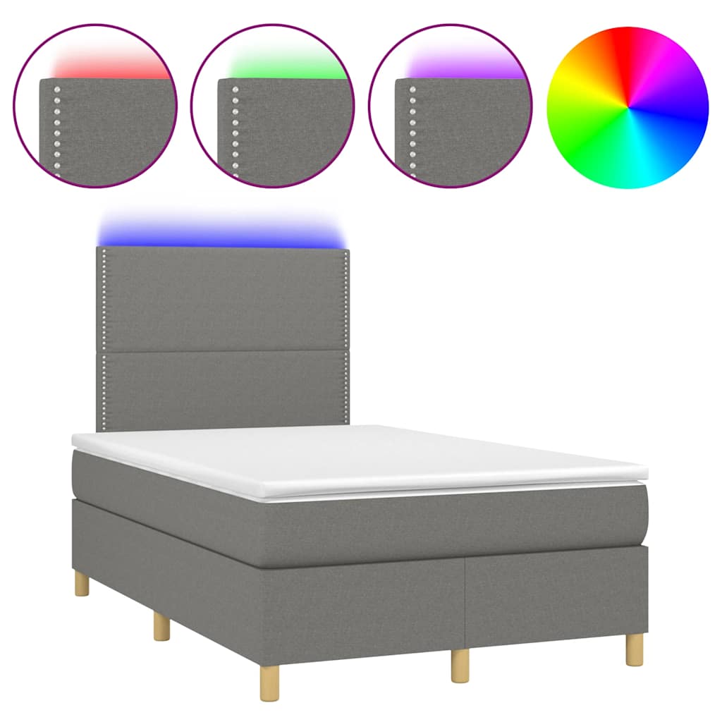vidaXL Cama box spring c/ colchão e LED 120x190 cm tecido cinza-escuro