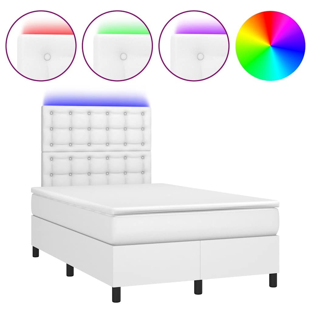 vidaXL Cama box spring c/colchão/LED 120x190cm couro artificial branco
