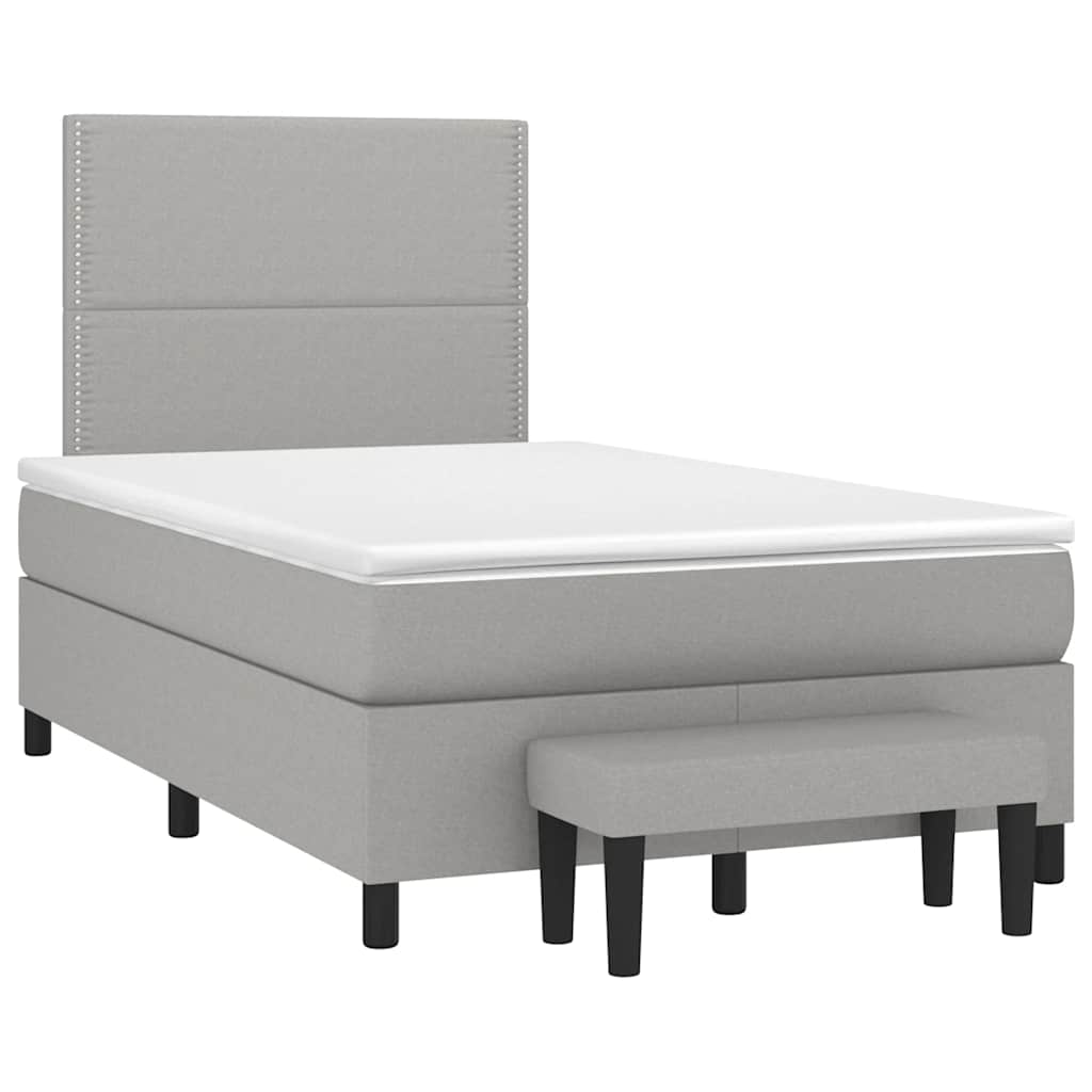 vidaXL Cama boxspring com colchão 120x190 cm tecido cinzento-claro