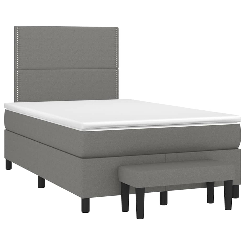 vidaXL Cama boxspring com colchão 120x190 cm tecido cinzento-escuro