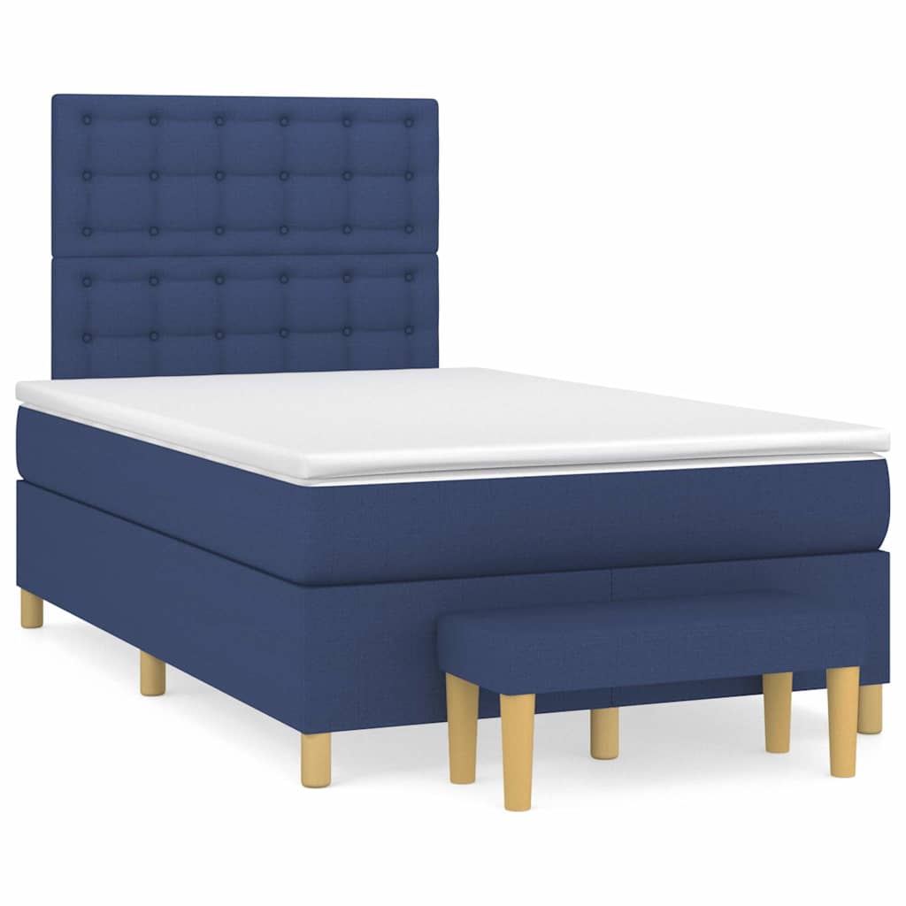 vidaXL Cama boxspring com colchão 120x190 cm tecido azul