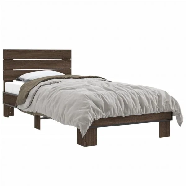 vidaXL Estrutura de Cama Derivados de Madeira/metal Carvalho Castanho - 4223011425