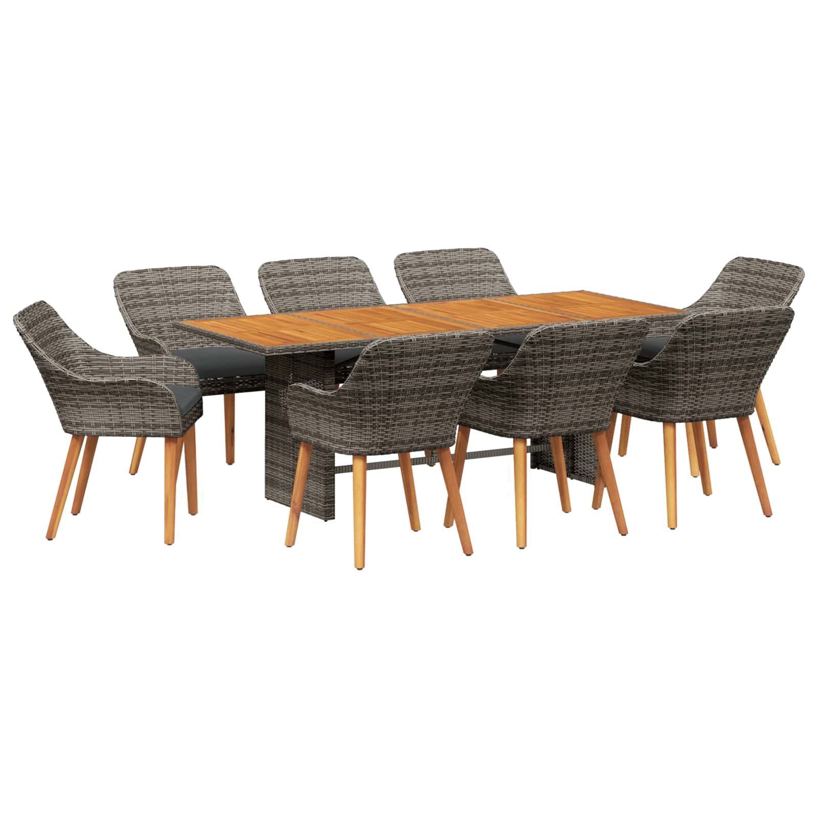 vidaXL Conjunto de Jantar para Jardim 9 pcs Cinzeto vime PE