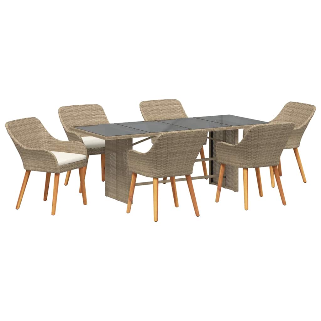 vidaXL Conjunto de Jantar para Jardim com almofada 7 pcs Bege vime PE