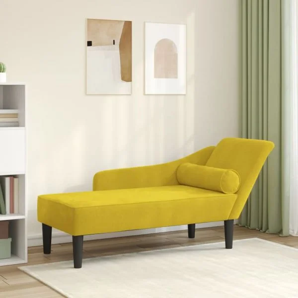 Sofá vidaXL Chaise Longue com Almofadões Veludo Amarelo - 3681758486