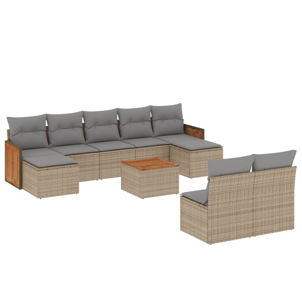 vidaXL 10 pcs conjunto de sofás p/ jardim com almofadões vime PE bege