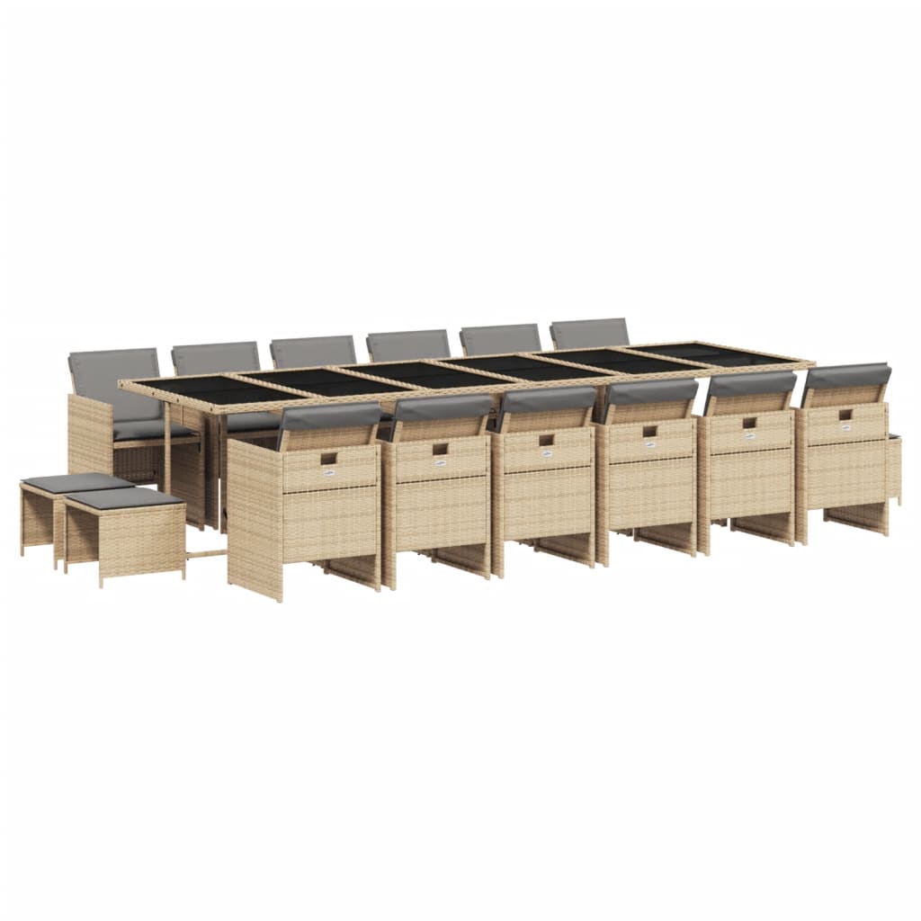 vidaXL 11 pcs conj. jantar jardim c/ almofadões vime PE bege misturado