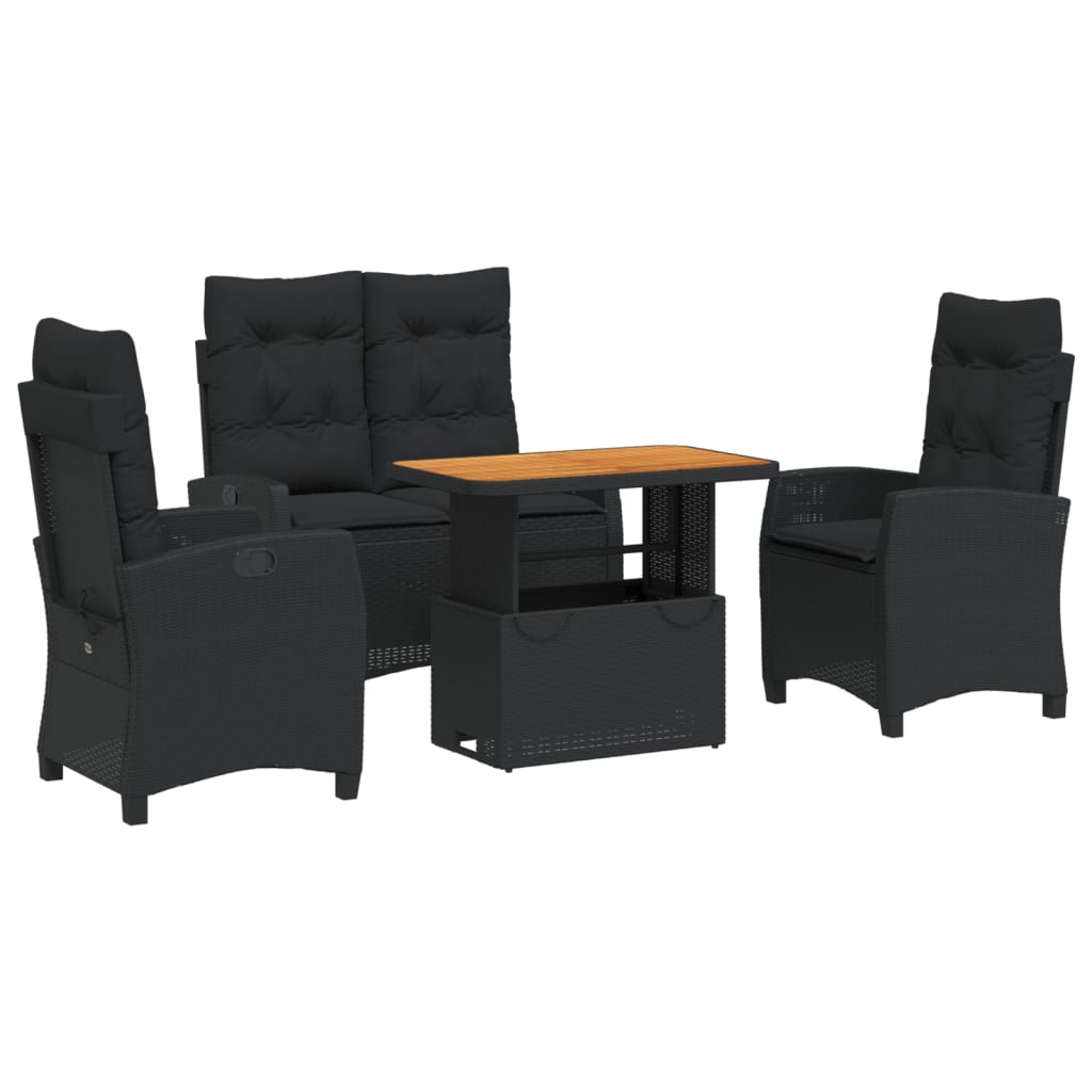 vidaXL 4 pcs conjunto de jardim p/ jardim c/ almofadões vime PE preto