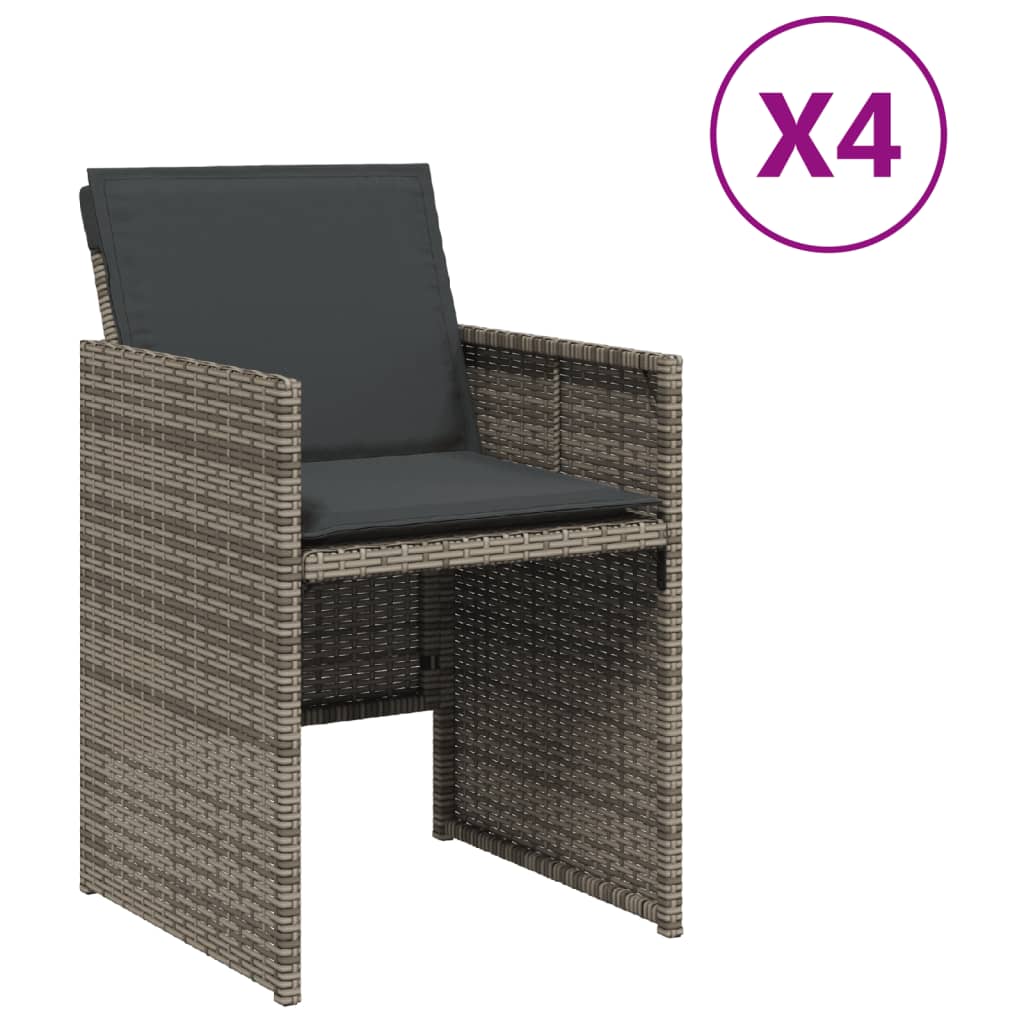 vidaXL Cadeiras de jardim com almofadões 4 pcs vime PE cinzento