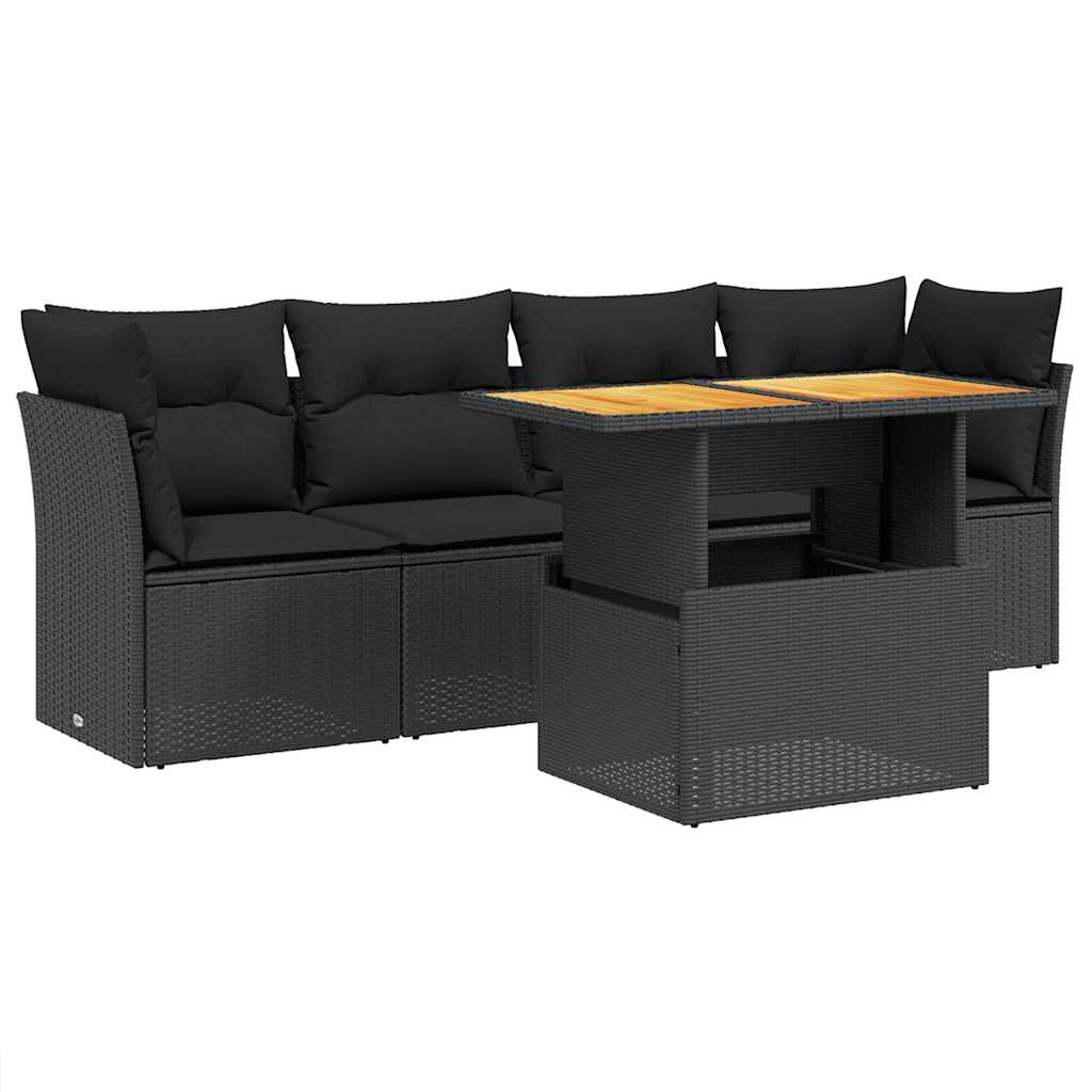 vidaXL 5 pcs conjunto sofás de jardim com almofadões vime PE preto