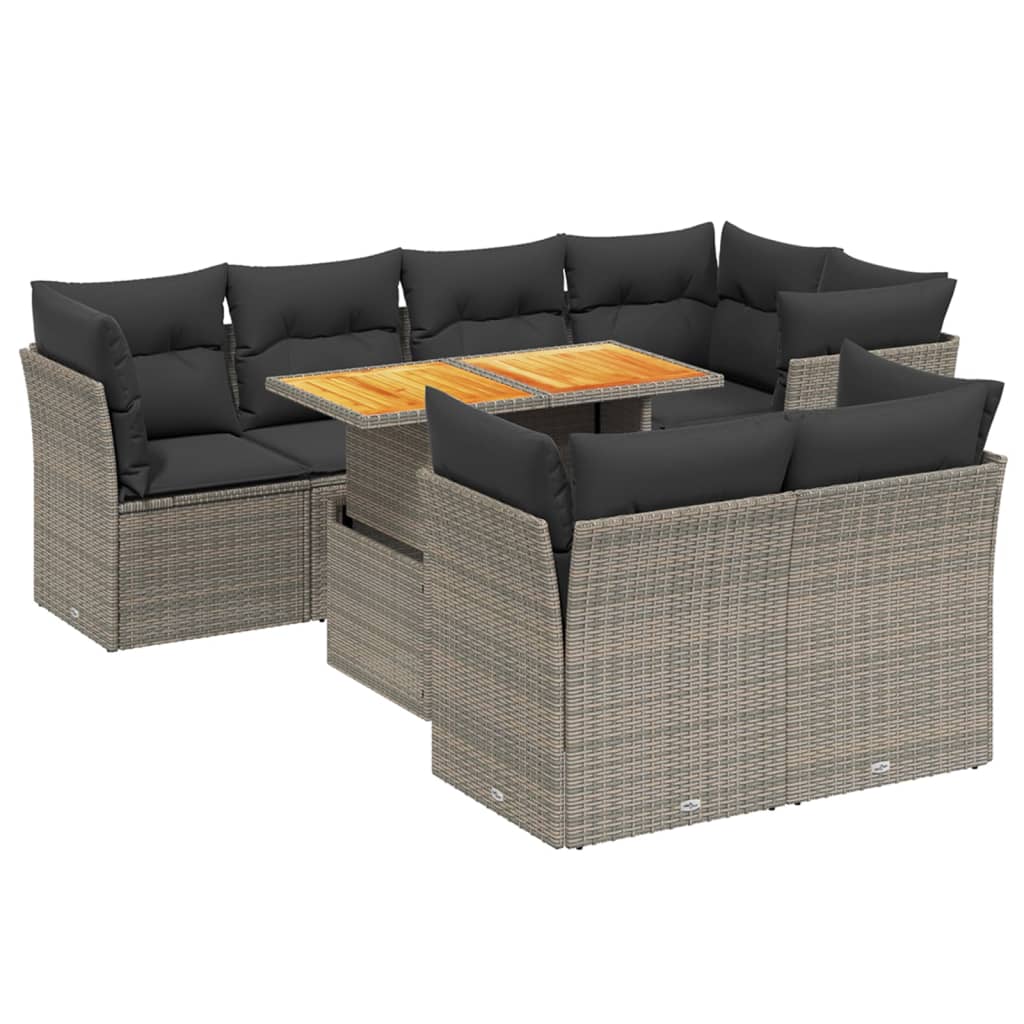 vidaXL 8 pcs conjunto sofás de jardim c/ almofadões vime PE cinzento