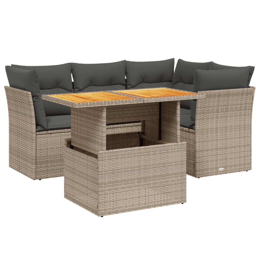 vidaXL 5 pcs conjunto sofás de jardim c/ almofadões vime PE cinzento