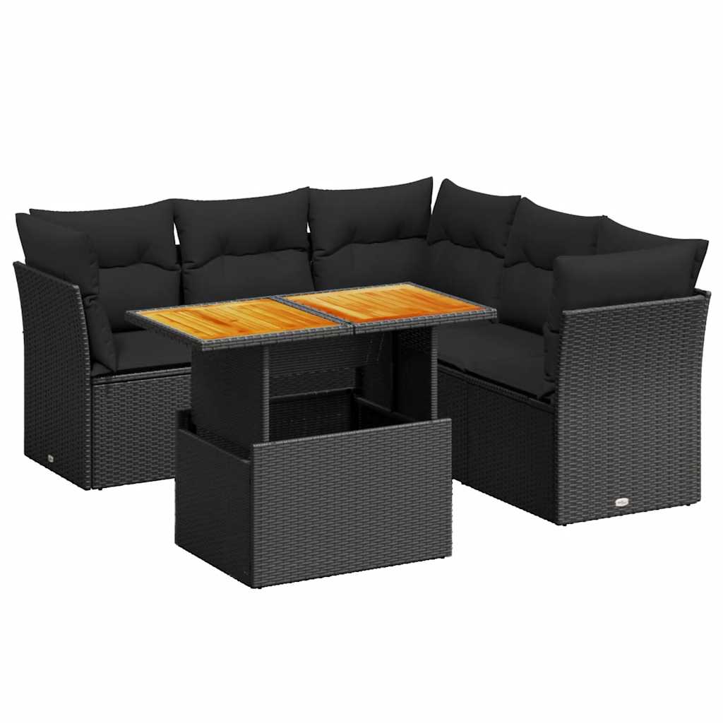 vidaXL 5 pcs conjunto sofás de jardim com almofadões vime PE preto