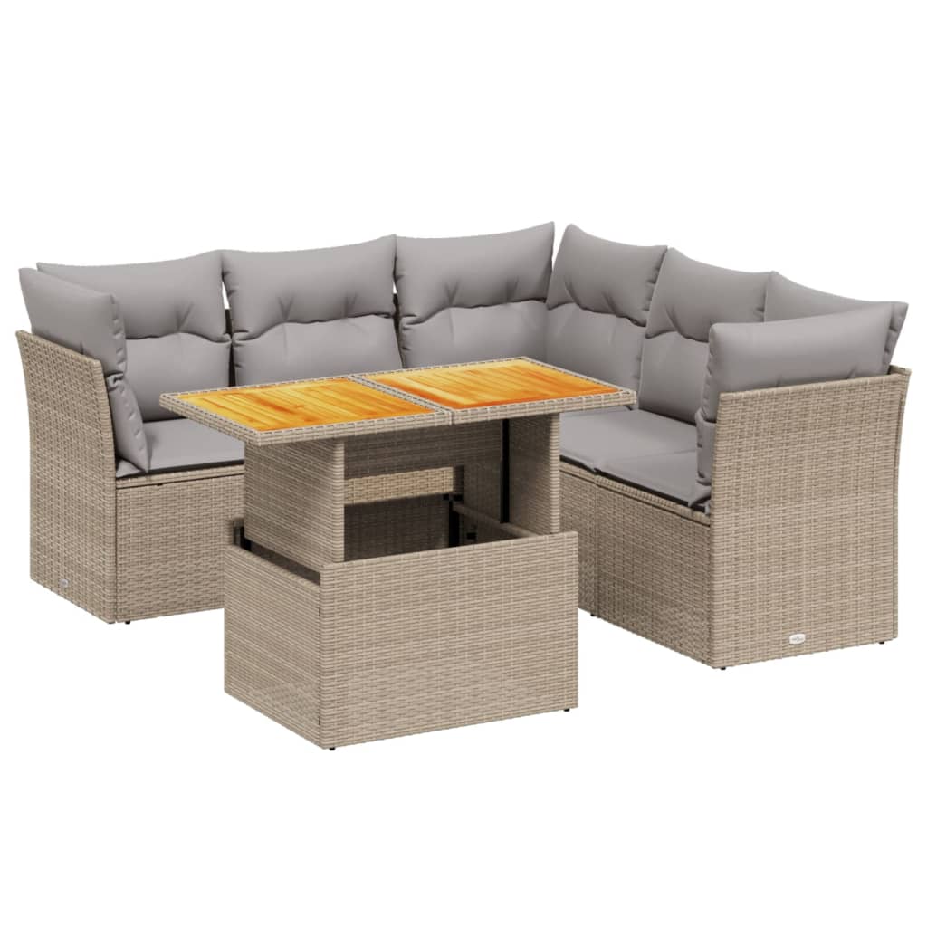 vidaXL 5 pcs conjunto de sofás p/ jardim com almofadões vime PE bege